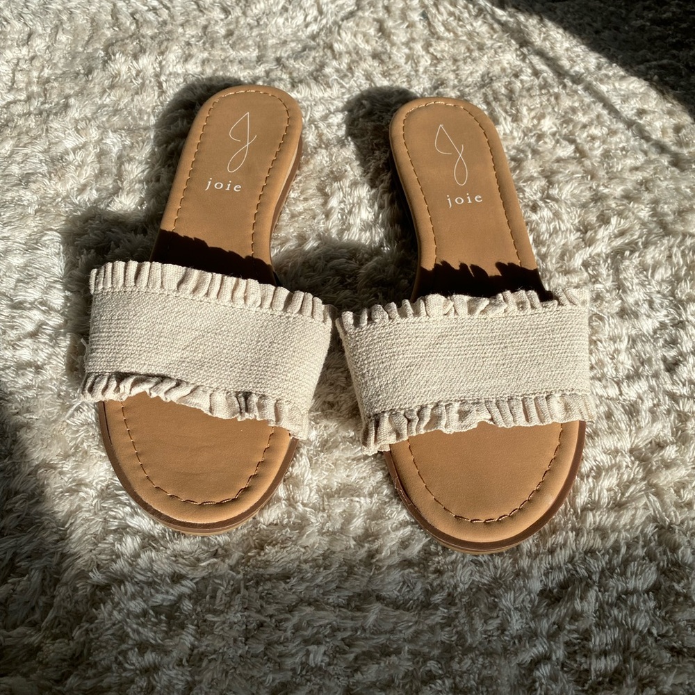 Joie Tan Slide Sandals with Ruffle Strap